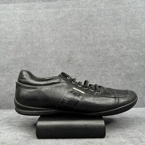 Franco Cuadra Mens Black Leather Crocodile Embossed Lace Up Sneakers Low Top Y2k